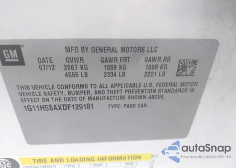 2013 Chevrolet Malibu 1Lz из США, поврежденный, VIN 1G11H5SAXDF129181